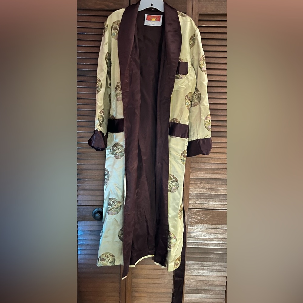 Chinese Vintage Men's Oriental Embroidered Jacquard Robe Smoking Jacket - Picture 4 of 14